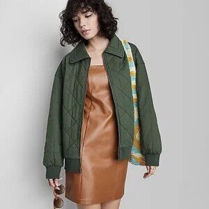 Wild Fable Quilted Bomber Jacket Green Bomber Jacket Medium